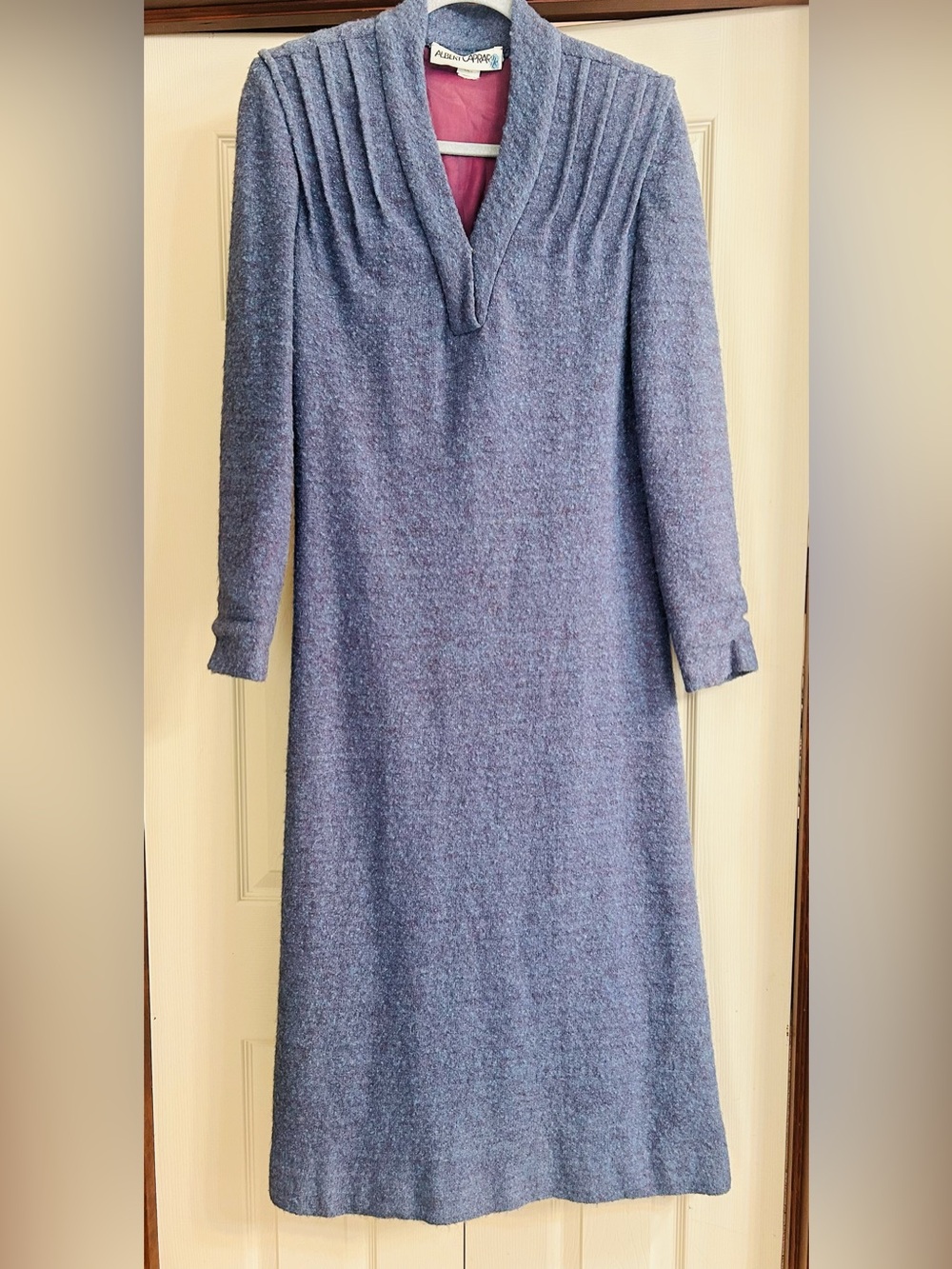 Albert Capraro Vintage Wool Long-Sleeve Heather Blue Dress